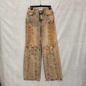 Mebon Women’s Distressed Acid Wash Wide Leg Jeans Size 3